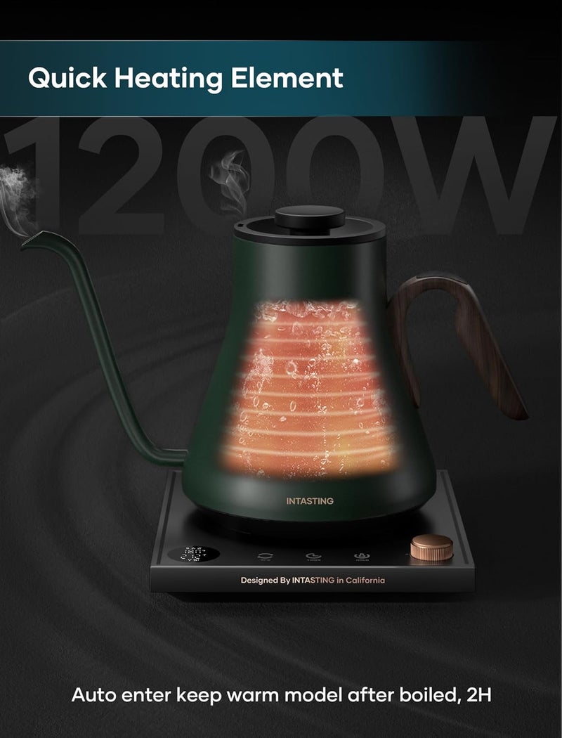 intasting Electric Kettle, Gooseneck Electric Kettle, ±1℉ Precise Temperature Control, Stainless Steel Interior, Quick Heating for Pour Over Coffee, Tea & Boiling Water, 0.9L (Forest Green) - Image 5